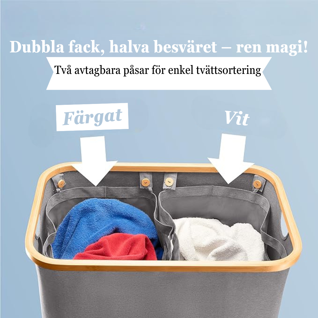 2-Fack tvättkorg med avtagbar påse